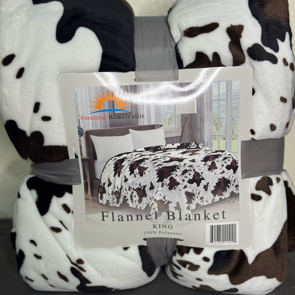 New king size Flannel Blanket Black white and Brown super soft thick cow print